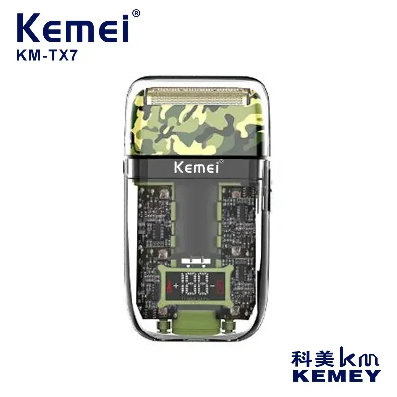 Kemei KM-TX7 Transparent Fuselage 1200 mAh Lithium Battery Electric Shaver USB Rechargeable Waterproof Reciprocating Razor 4