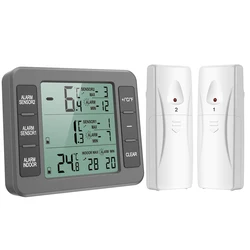 Wireless Digital Thermometer with Dual Sensors for Fridge and Freezer Temperature Monitoring (GRAY)