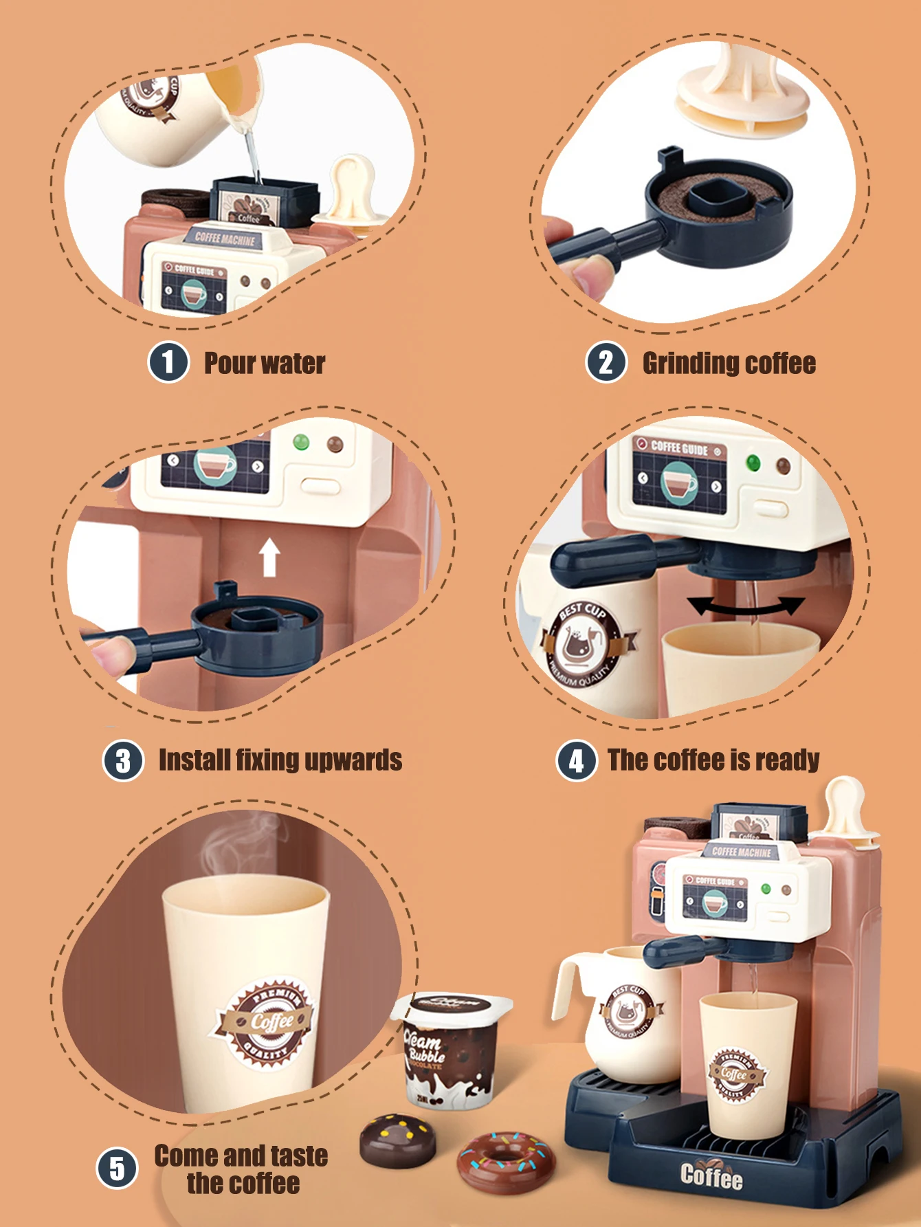 41pcs Kids 3in1 Coffee Machine Set Pretend Make Coffee With Lighting Sound Manual Water Outlet Role Playing Toys Boys Girls Gift