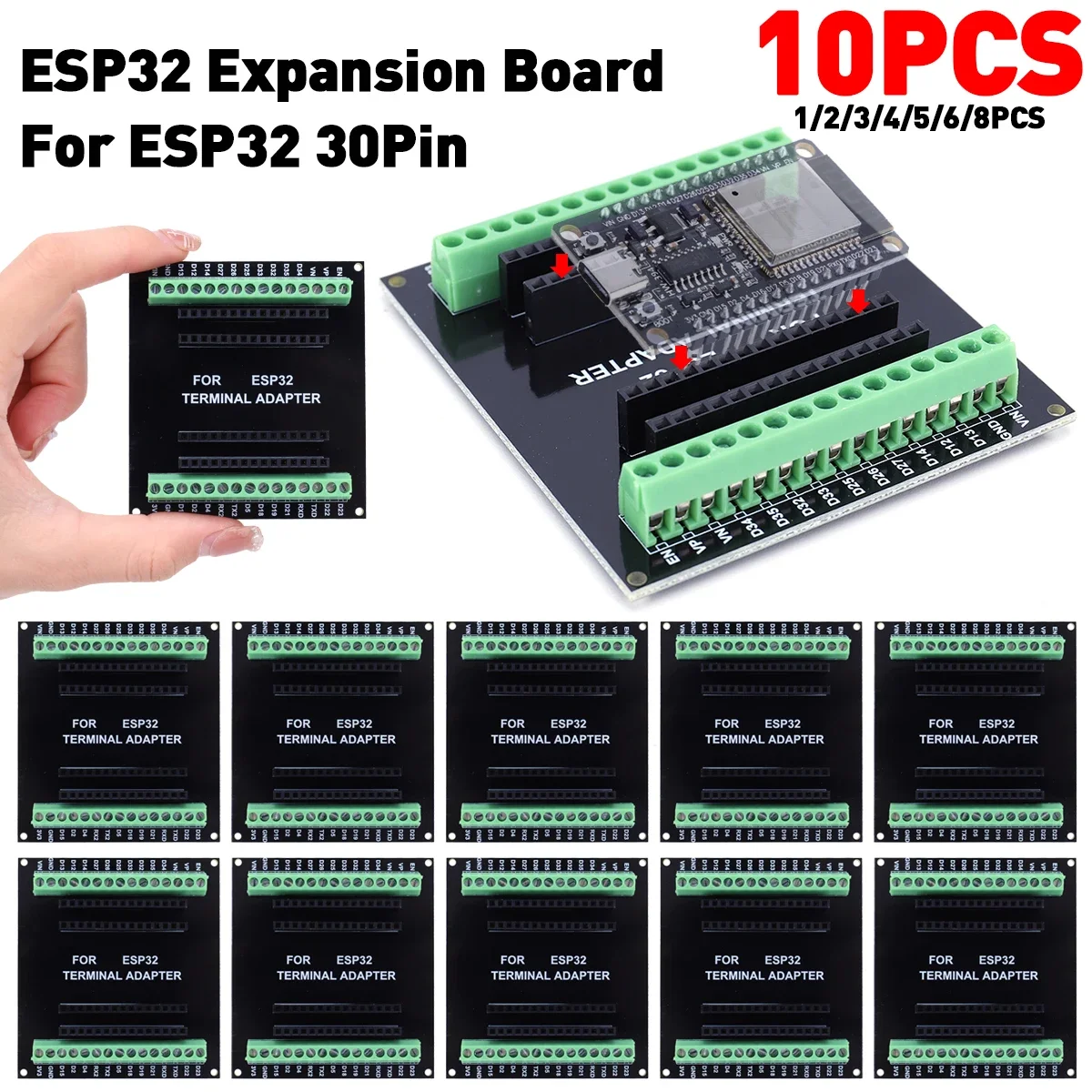 10-1PCS ESP32 Expansion Board 1 into 2 + ESP32 CP2102 NodeMCU-32S Lua 30Pin GPIO WiFi+Bluetooth-compatible Expansion Board