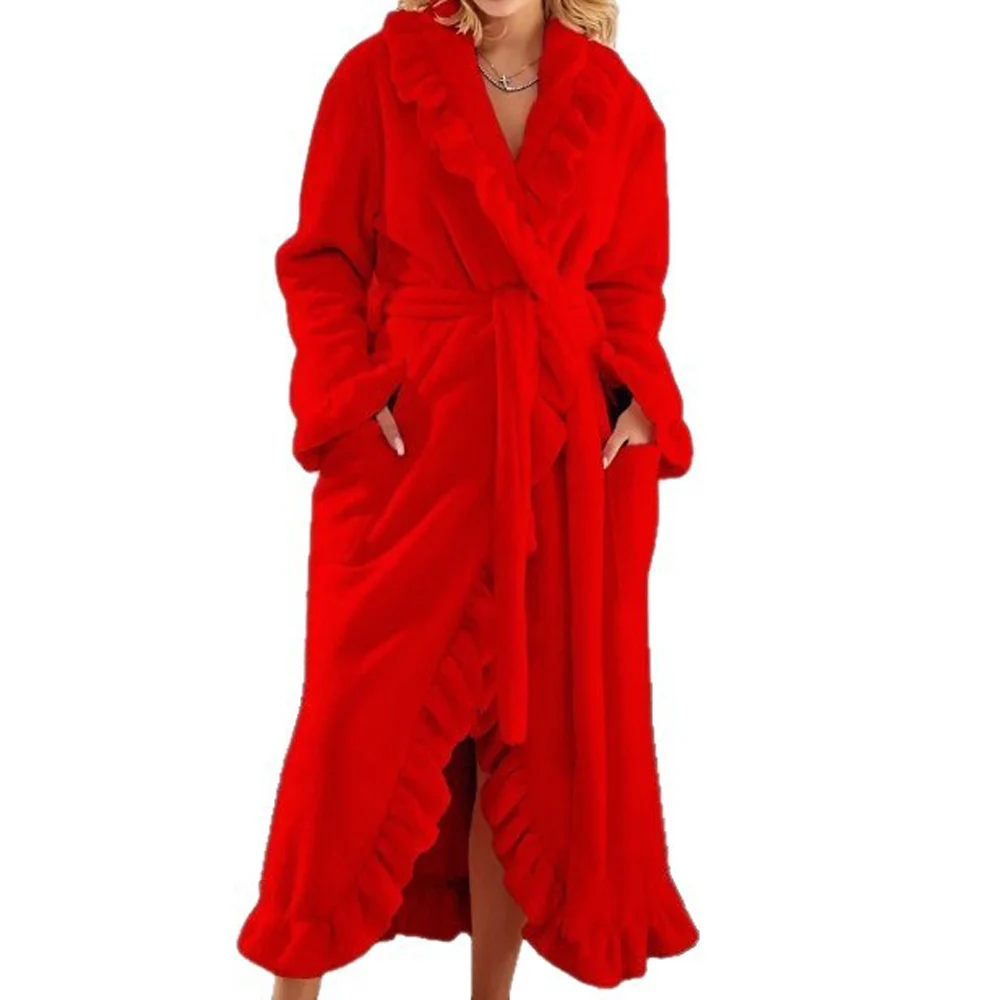Soft Fleece Ruffle Robe for Women Wedding Bathrobe
