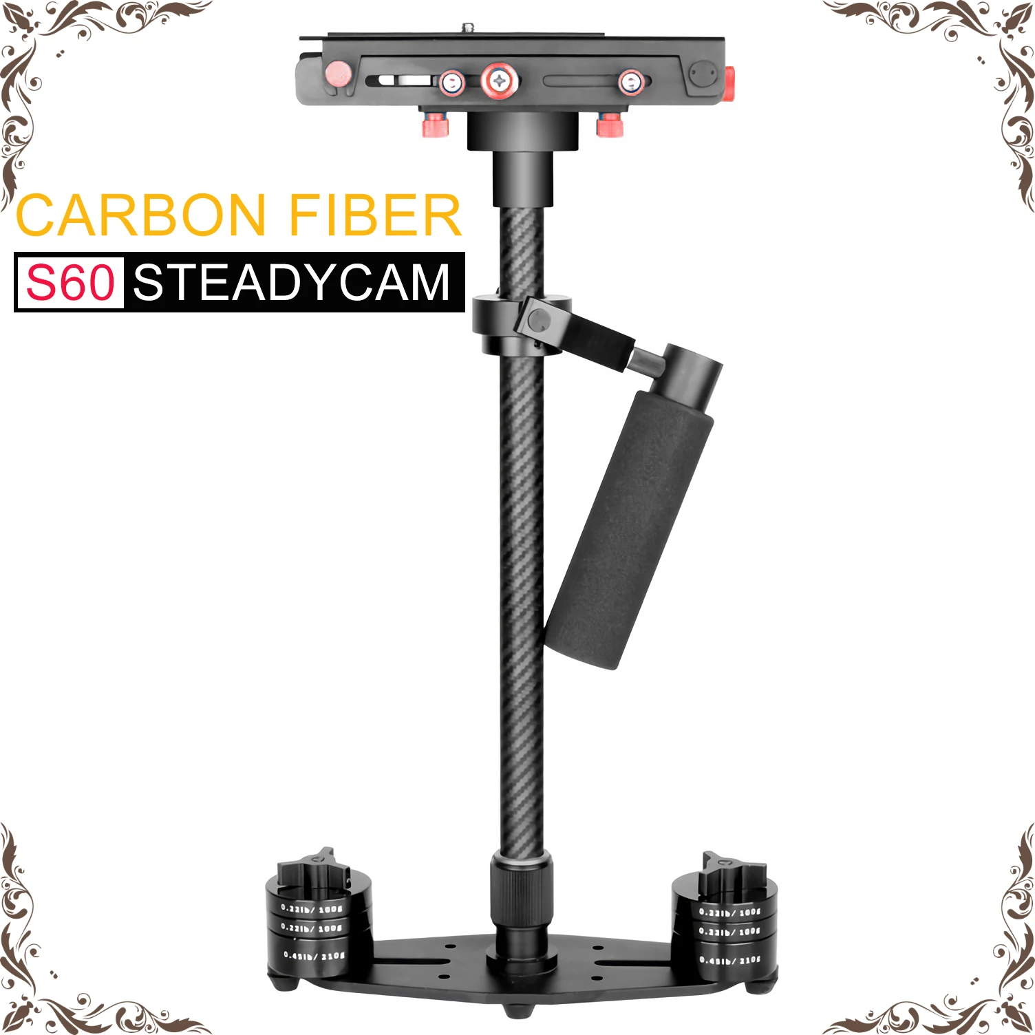 S60 60cm 사진 비디오 핸드 헬드 안정기, 탄소 섬유 촬영 스테디캠 DSLR 스테디캠 캠코더 카메라 DSLR 캐논 니콘