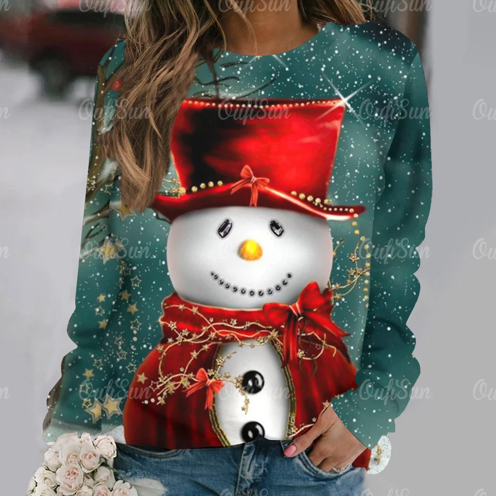 

Christmas Snowman Pattern T-shirt For Women Cartoon Print Ladies Clothes Autumn O-neck Long Sleeve Top Female Fashion Streetwear