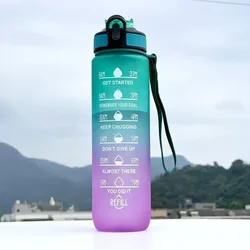 Large Gradient Leakproof Water Bottle with Time Marker - Ideal for Sports, Fitness, and Everyday Use (Gradient A)