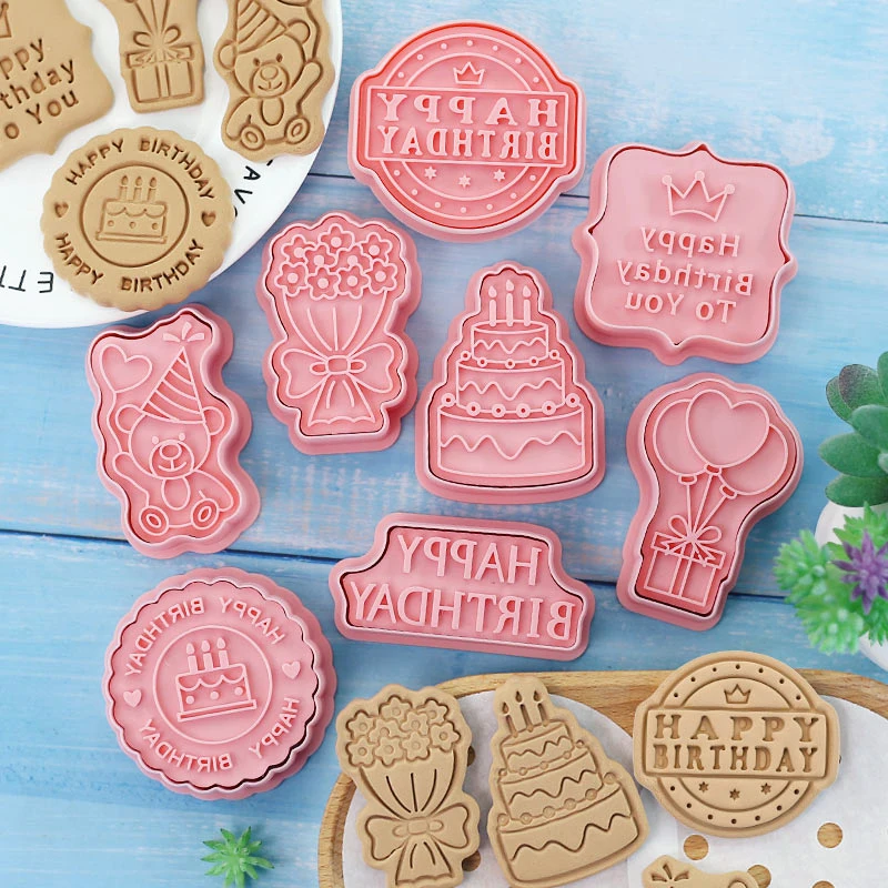 Cookies Cutters Happy Birthday Plastic Biscuit Mold 8Pcs