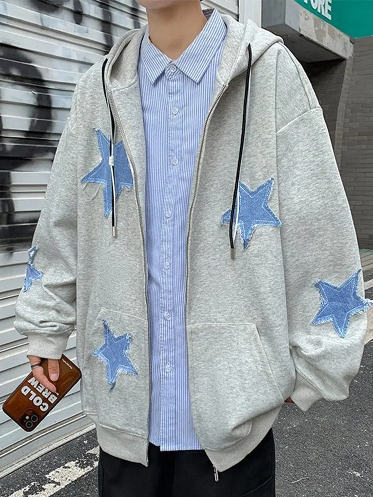 Women's Star Patch Zip Up Hoodie for women Oversized Y2k