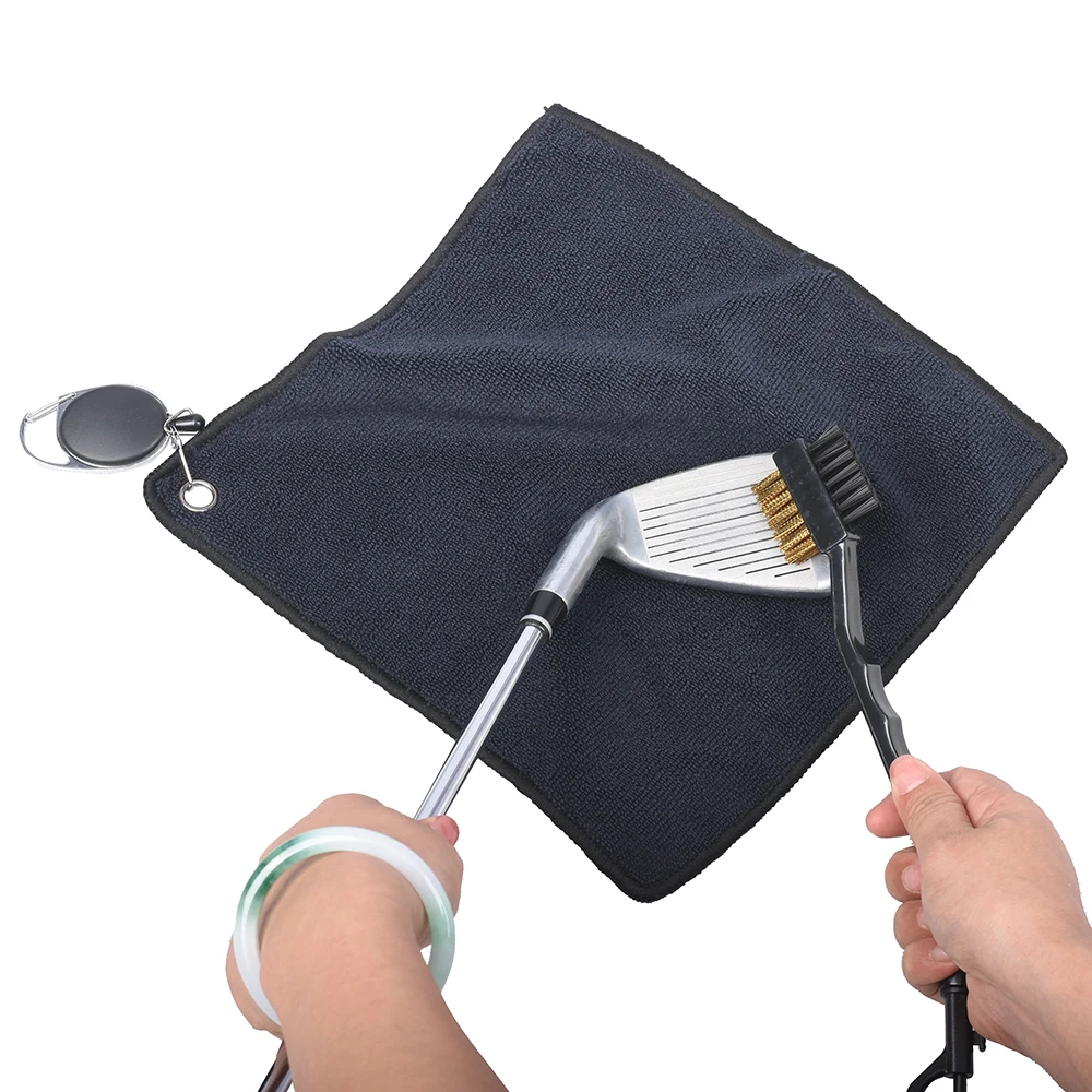 25*25CM Golf Towel Club Square Towel Easy To Pull Rope Hook Double-Sided Microfiber With Golf Brush 5