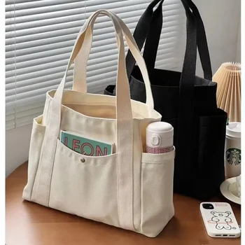 Large Capacity Canvas Tote Bag, Casual Shoulder Bag, Multifunctional Handbag for Work Commute Student School Shopping