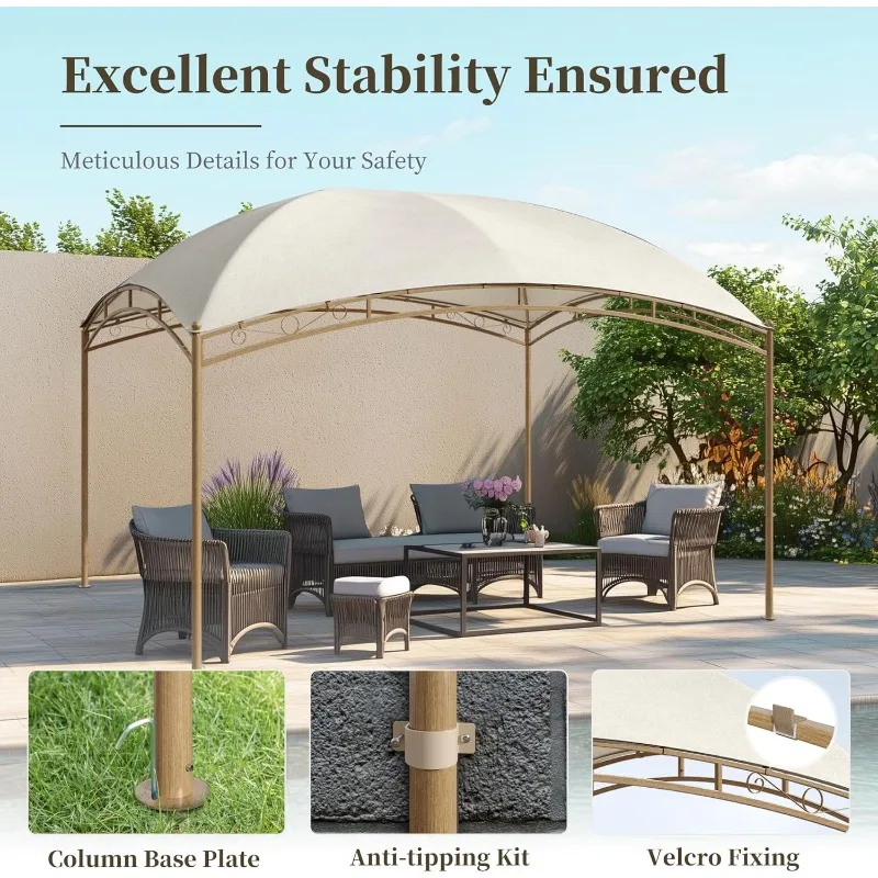 10'x13' Outdoor Gazebo,Waterproof Arc Canopy Tent with Permanent Galvanized Iron Pipe Frame 5