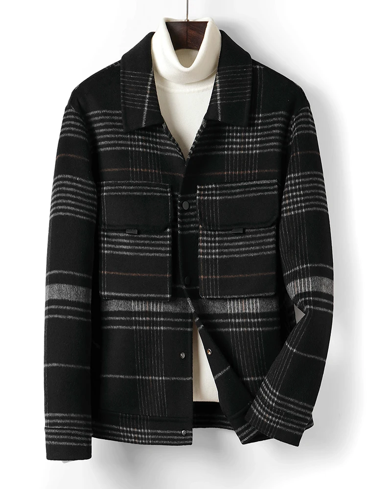 

Luxury Brand Knitted Jacquard Plaid Jacket Men Autumn Winter Lapel Thickened Tooling Personalized Trend Coat Men's Clothing B324