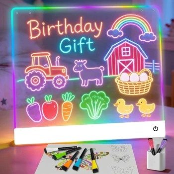 Lavagna LED per Disegno Fai-da-Te, Tavoletta Acrilica con Penne Colorate, Lavagna Luminosa per Bambini, Blocco Note Luminoso con Luce Notturna