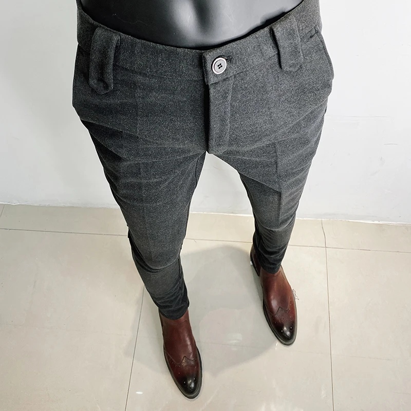 Business pants suit pants men pants Hot men pants slim fit men spring casual ankle length pants streetwear black gray dress suit trousers