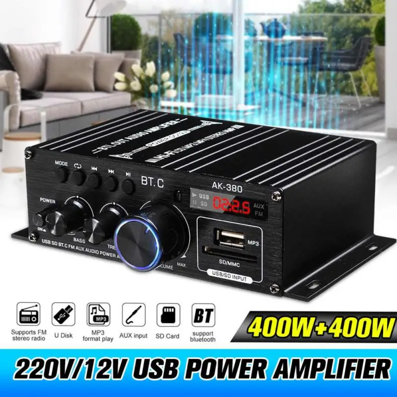 receiver amplifier AK35 380 800W Home Digital Amplifiers Audio 110-240V Bass Audio Power Bluetooth Amplifier Hifi FM Auto Music Subwoofer Speakers 2000 watt amp