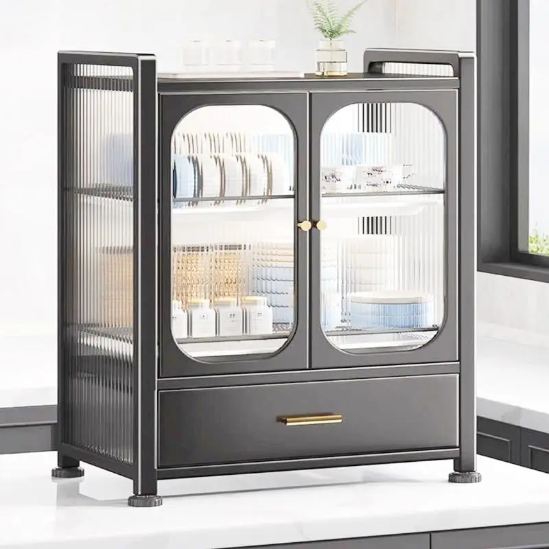 Grey Dish Rack Strainer 3 Tier Steel Dish Drainer Rack Cup Storage Rack Kitchen Countertop Utensil Holder with Drawer  Dish