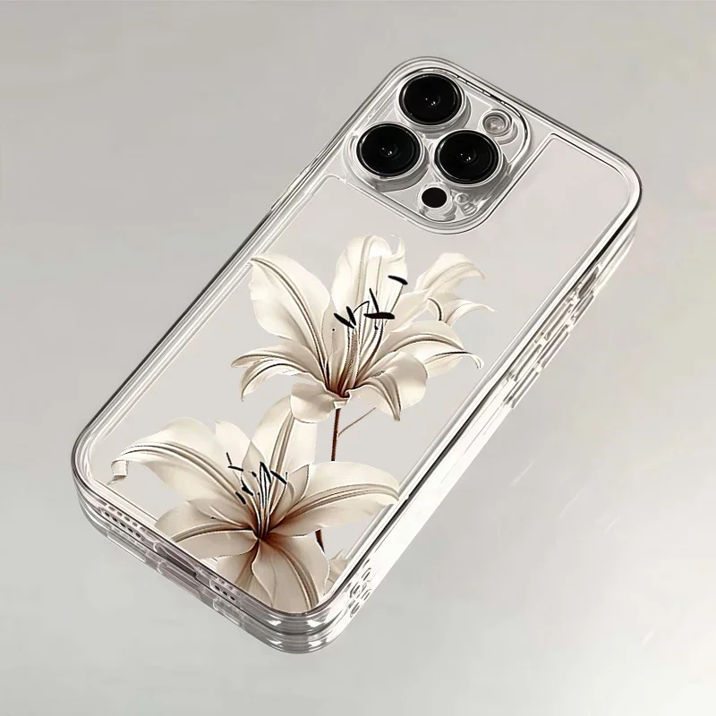 Peony Flower Lily Clear Phone Case with Elegant Pattern