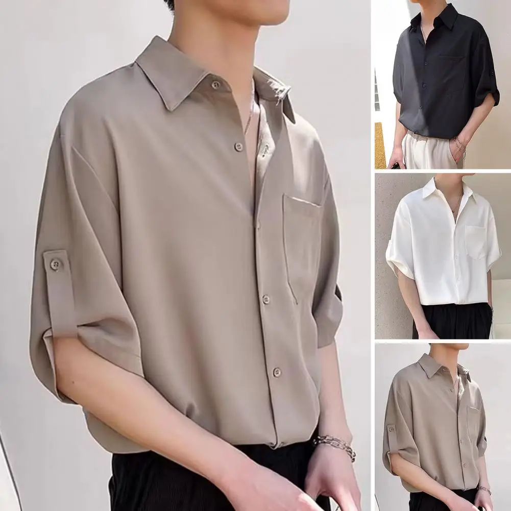 

Men Shirt Single Breasted Casual Shirt Pure Color Casual Shirt Top