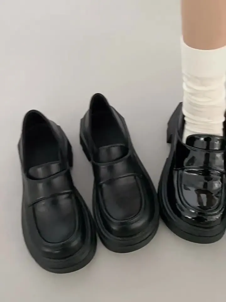 

Shoes Woman Flats All-Match Oxfords British Style Clogs Platform Dress Summer Leather Preppy Creepers New Black Retro Hoof Heels