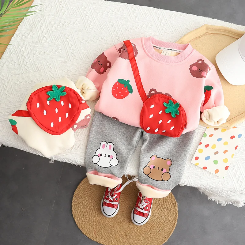 

Girls' Hoodie Set New Autumn and Winter Plus Fleece Children's Cartoon Cute Top + Trousers Two-piece Set Kids Clothes Girls