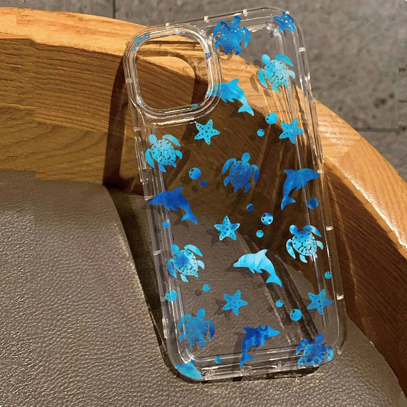thumbnail image 1 of Funda transparente con estampado de delfines y tortugas marinas de verano para iPhone 16, 15, 13, 12, 11, 14 Pro Max, Mini XR, XS, 7, 8, 14 y 15 Plus, funda de silicona para parachoques, 1 of 5