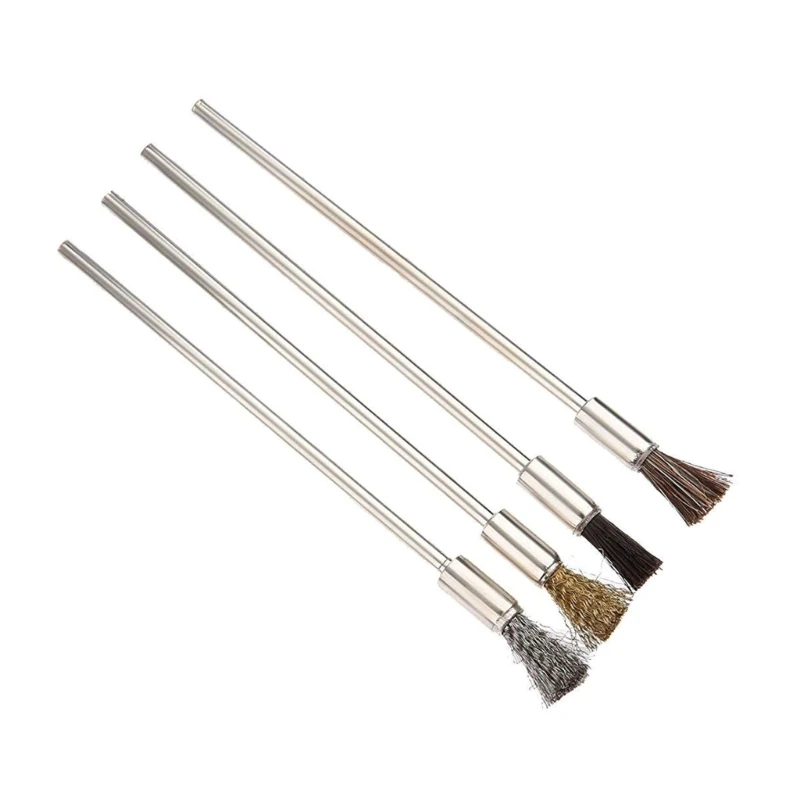 4Pcs 100mm 스틸 와이어 휠 브러쉬 3mm 생크 연마 브러시 로타리 도구 홈 녹 청소 도구 나일론/말 머리/와이어