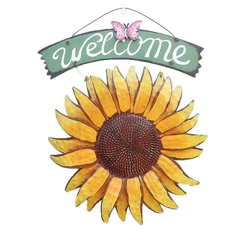 

Garden Welcome Signs Metal Hanging Decorative Sunflower Outside Hand-Painted Welcome Plaque for Front Door