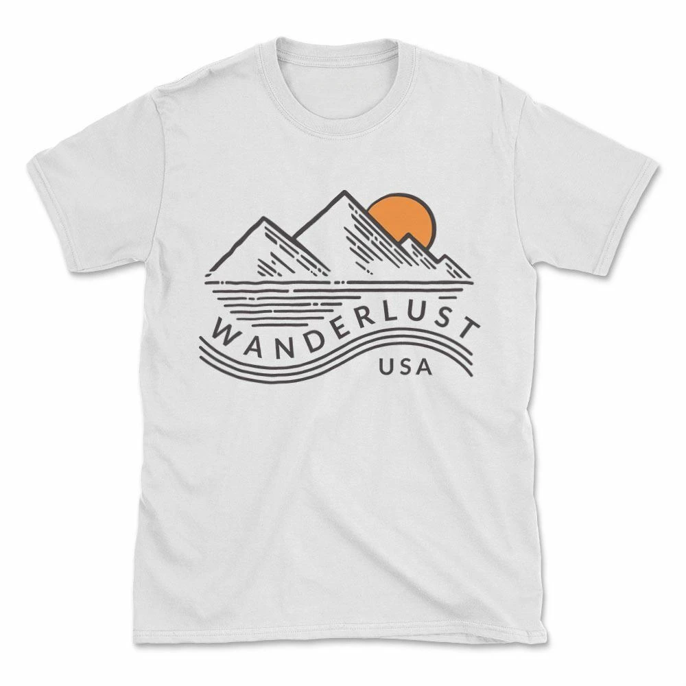 

Wanderlust American adventure retro trend Harajuku Street wear stylish summer men and women universal crewneck T-shirt