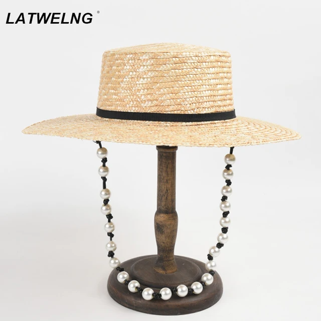 Women's Pearl Chain Sunshade Hat Fashion Straw Sun Hats Ladies Summer Beach Hats Wholesale 1