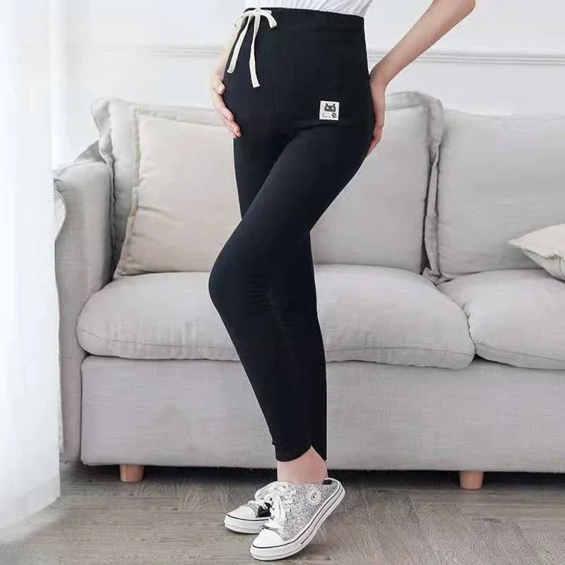 Women Maternity Leggings Ribbed Pants Spring Autumn Thin Style Maternity Pants Fashion Sports Causal Outer Wear