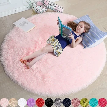 Fluffy Round Rugs For Girls Bedroom Soft Shaggy White Carpet In The Living Room Bedside Rugs Pink Home Decor Hairy Baby Play Mat 1