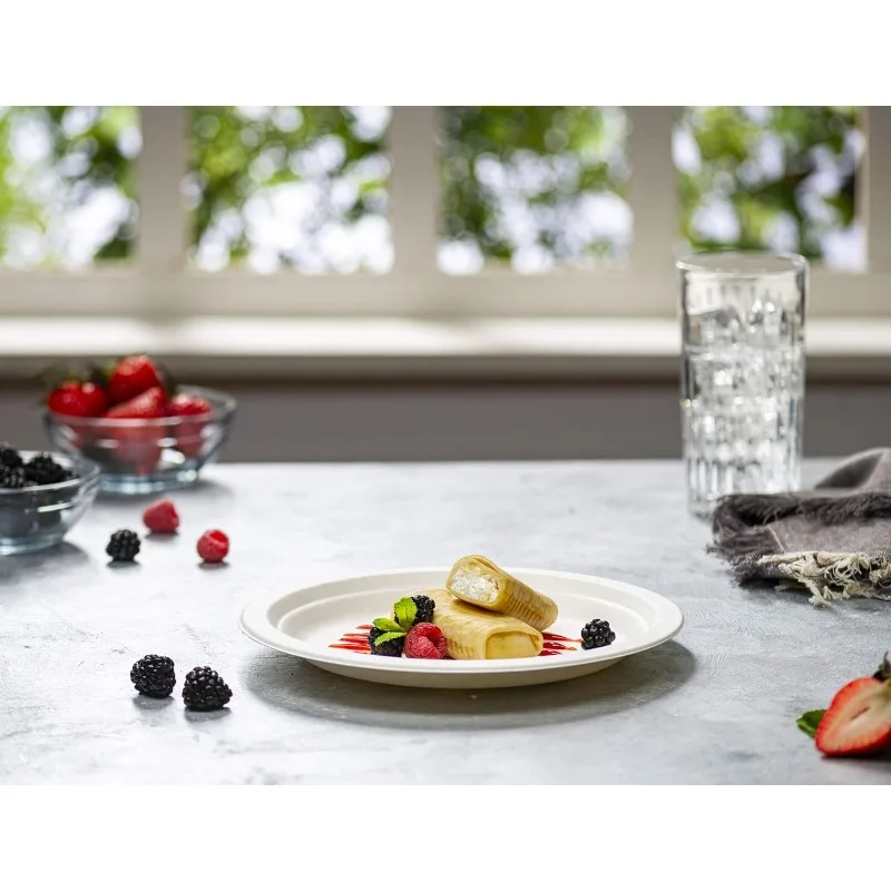 [9 Inch-250 Pack Heavy-Duty White Paper Plates, Compostable, Eco-Friendly-Biodegradable Disposable