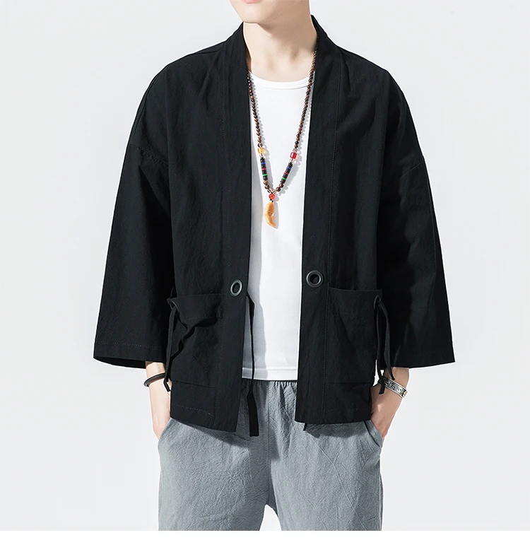 Baumwolle Leinen Strickjacke Haori Kimono Harajuku japanischen Stil plus Größe Männer Samurai Kostüm Yukata Tradition asiatische Kleidung – Detail 7