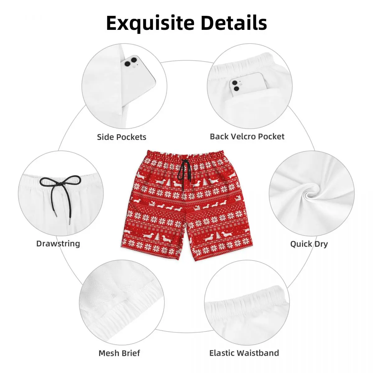 Swimsuits Christmas Print Gym Shorts Summer Dachshunds Cute Hawaii Board Short Pants Men Custom Sports Fast Dry Beach Trunks 5