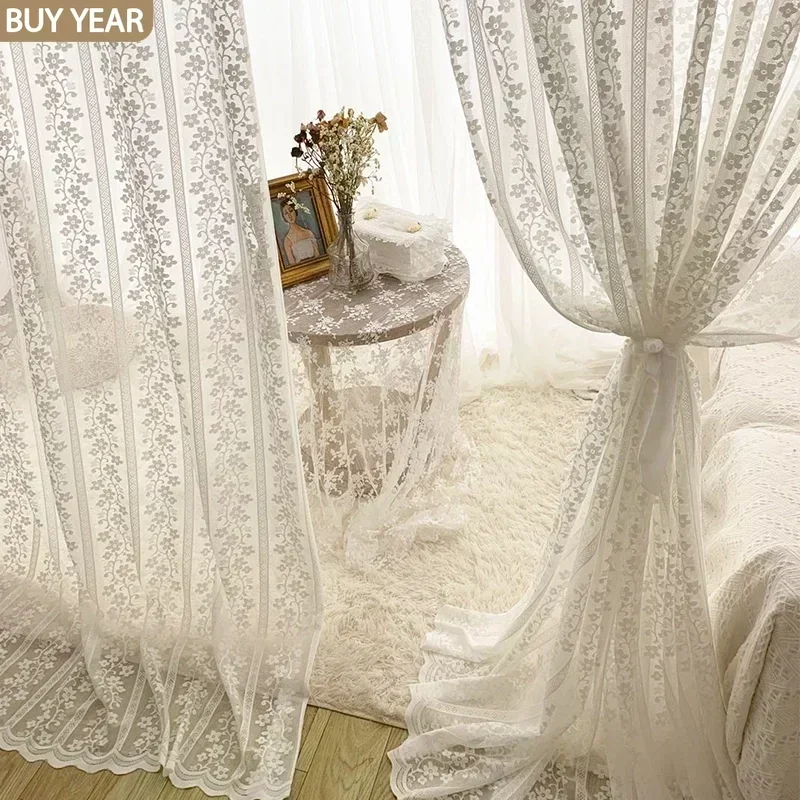 American Curtains for Living Dining Room Bedroom Nordic Tulle Curtains White Lace Tulle Curtains Finished Product Customization