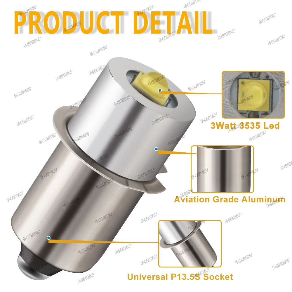 3W LED Upgrade Bulb For Maglite 5-8 Cell Flashlights - 250 Lumen PR13.5s Base