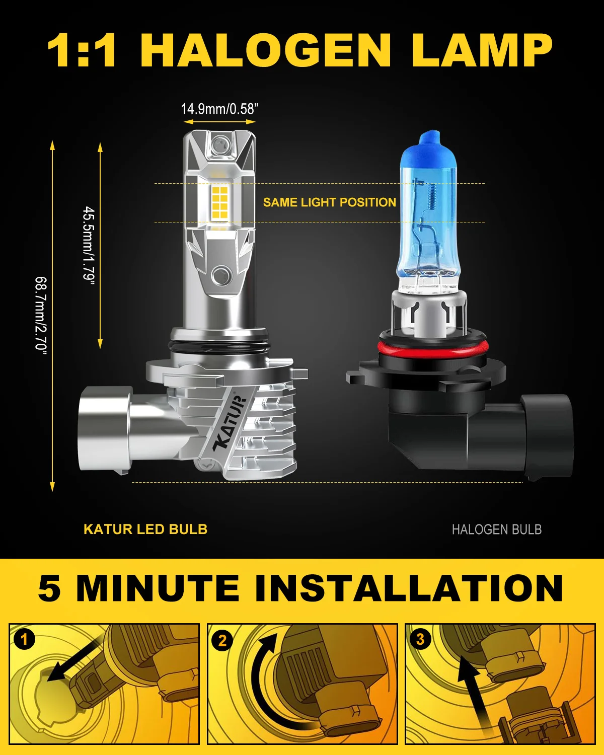 카투르 2개 9006 LED 자동차 헤드라이트 전구 주간 주행등 6000K 화이트 고출력 DC 12V 팬리스 HB4 포드 머스탱 익스플로러 엣지용