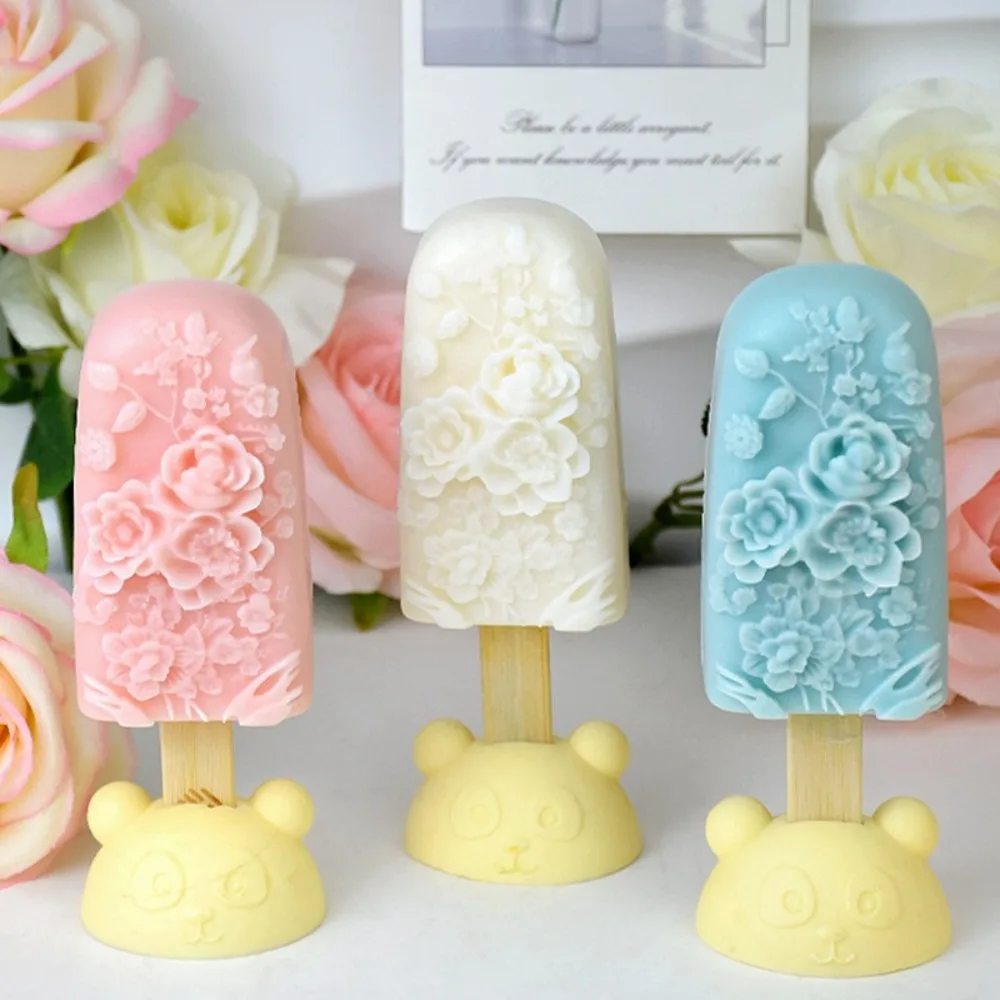 Food Grade Ice Cream Mold Chinese Carved Flower Durable Popsicle Mold Soft Silicone Food DIY Homemade Ice Cream Tools