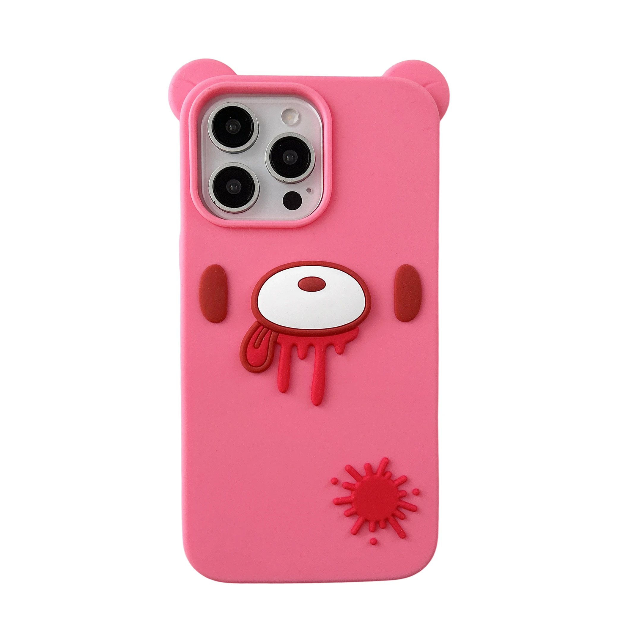 3D Cartoon Cute Gothic Bear Phone Case - Unique Bloody Design, Soft Silicone Cover