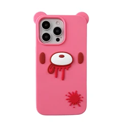 3D Cartoon Cute Gothic Bear Phone Case - Unique Bloody Design, Soft Silicone Cover - iPhone 15 (PMBLX)