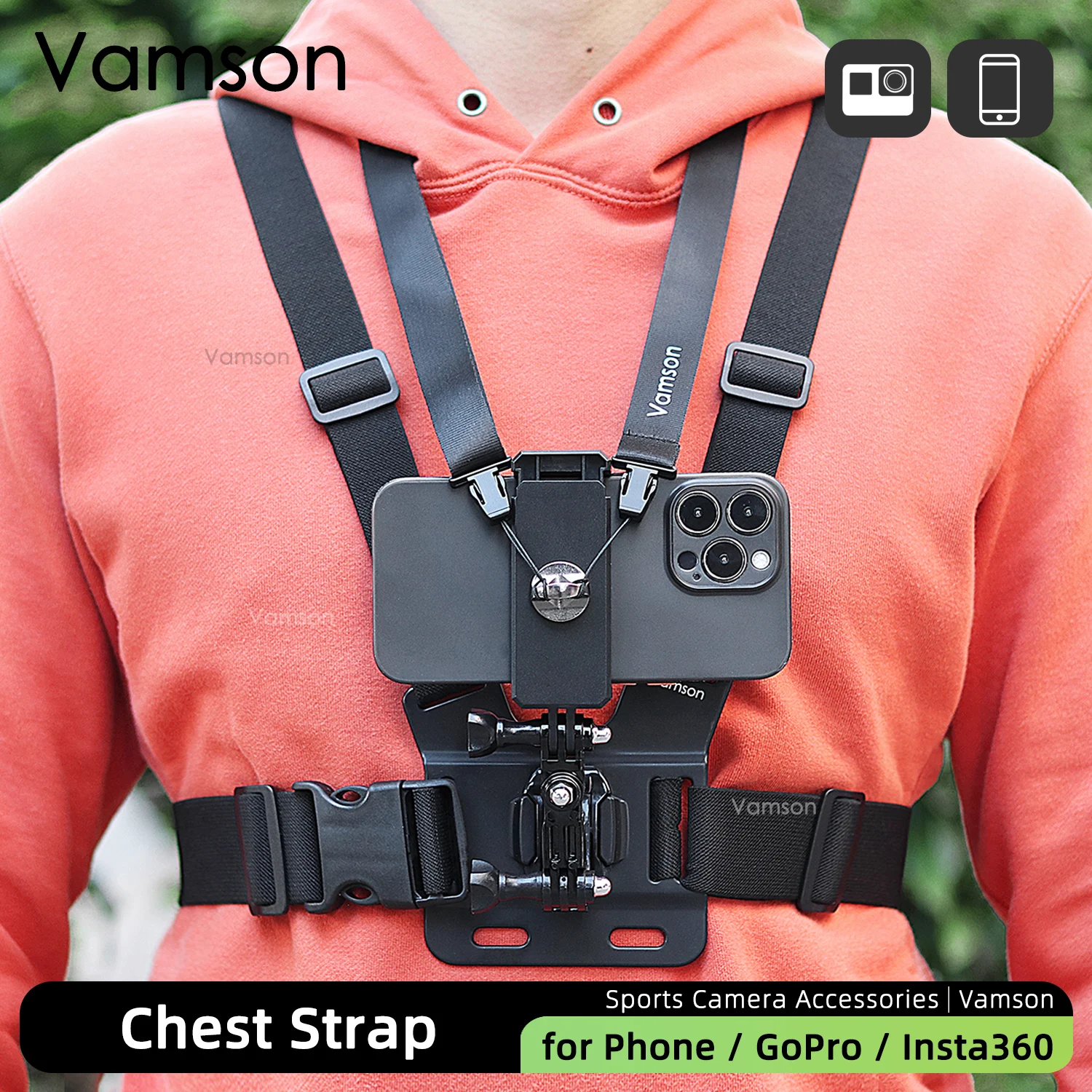 Vamson Chest Strap Phone Holder Body Harness Mount Belt for GoPro 11 10 DJI Insta360 Sjcam EKEN