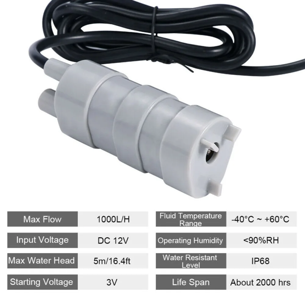 DC 12V Submersible Water Pump Camper Motorhome High Flow Whale Pump 1000L/H 5M For Bathing Water Plants Changing The Tank