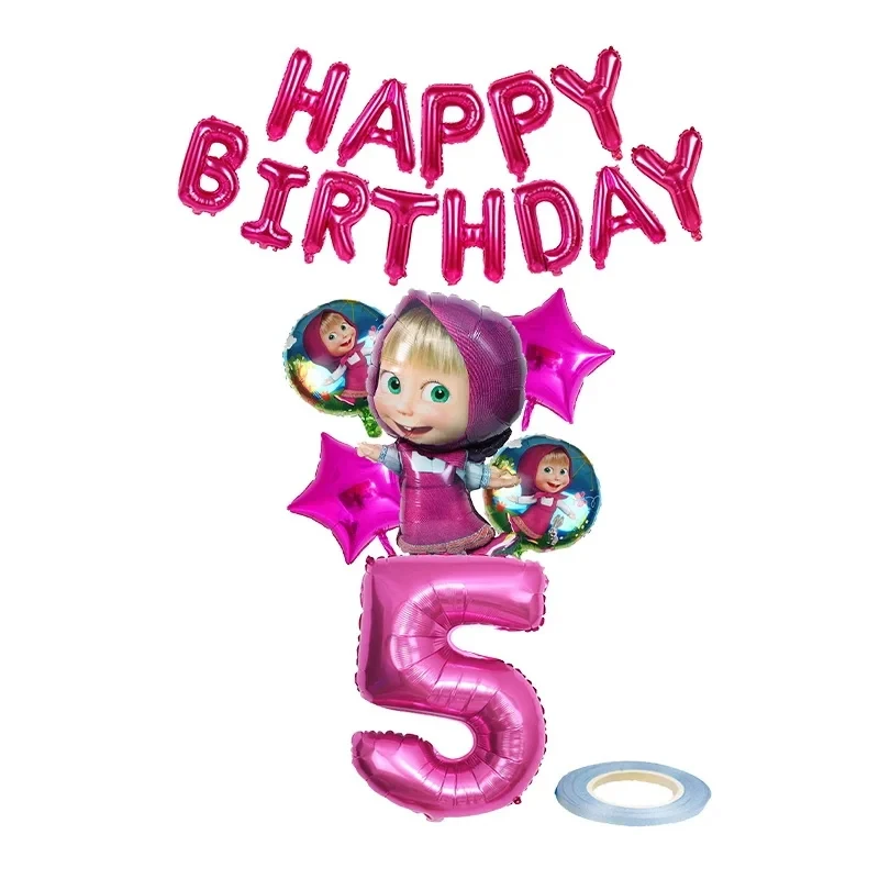 Neueste Mascha und der Bär Dekorationsartikel Geburtstagsballons Mascha und Bär Tortendekoration Teller Becher Servietten Geschenktüten Partyzubehör – Detail 35