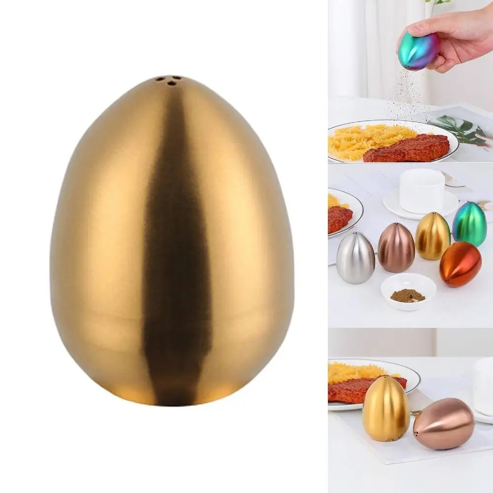 Seasoning Jar Salt Shaker Salt Pepper Shakers Egg Shape Stainless Steel Condiment Jar Utensils Salt Pepper Shaker Cooking Upright 3-hole Kitchen Seasoning Container