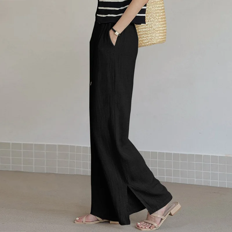 Autumn and Winter Women's Drawstring Pockets Patchwork Solid Color Fashion Casual Elegant Commuter Straight Cylind Waist Pants