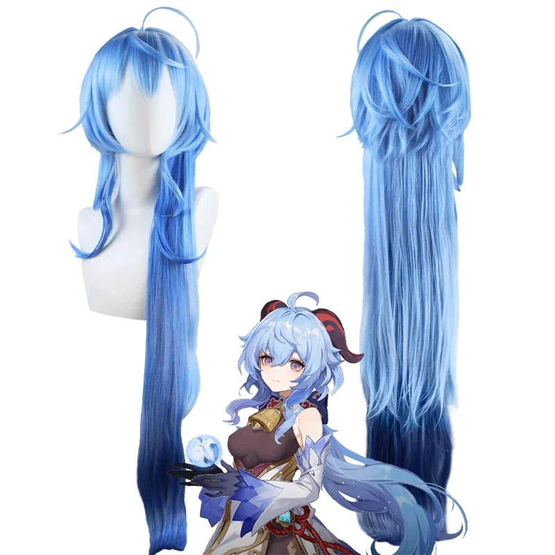 Genshin Impact Ganyu Cosplay Wig Gradient Light Dark Blue Wig Simulation Scalp Synthetic Heat Resistant anime genshin impact 20cm cartoon plush toy zhong li xiao ganyu diluc klee hu tao classic game children s birthday present gifts