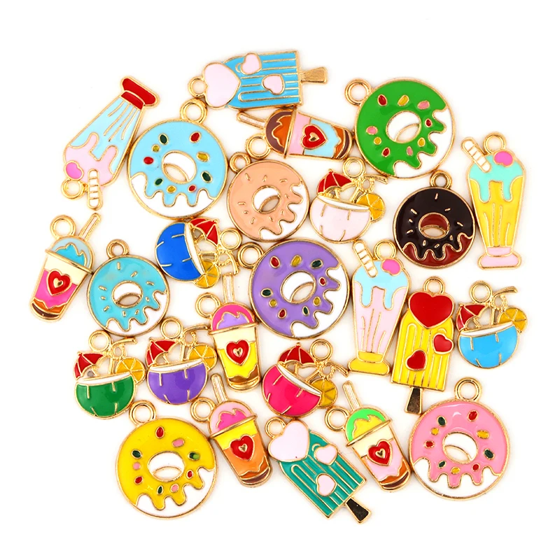 25 Stück Emaille Farbe Donut Milch Tee Getränk Flasche Legierung Anhänger für Damen Ohrringe Schmuck aus Charm Schlüssel bund DIY Accessoires – Detail 2