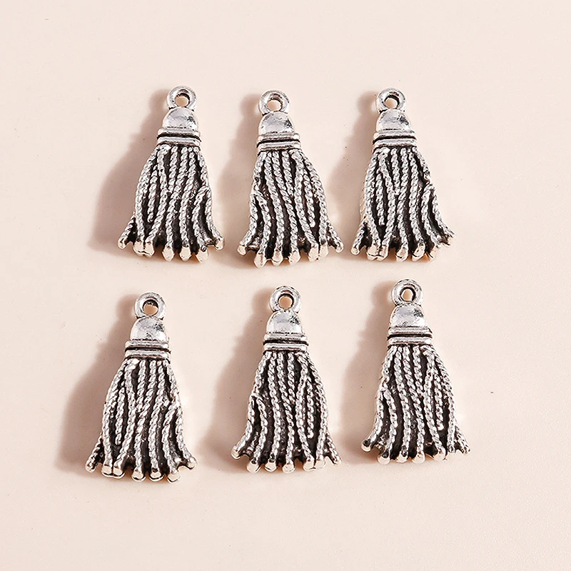 Leslie 10 Stück/Set Trendige Metall-Anhänger in Antik-Silber-Optik mit Quasten für Handgefertigte Armbänder, Halsketten, DIY-Schmuckzubehör