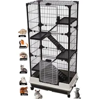 Large 5-Level In/Outdoor Small Pet Cage with Solid Platform Ramp Leakproof Litter Easy Clean 2-Inch Deep Tray Lockable Casters 1