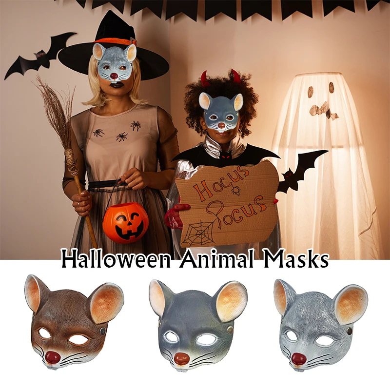 3D Animal Mask Halloween Masquerade Masks Mouse Cat Half Face Mask Party Carnival Fancy Dress Costume Props Adult Kids Headwear