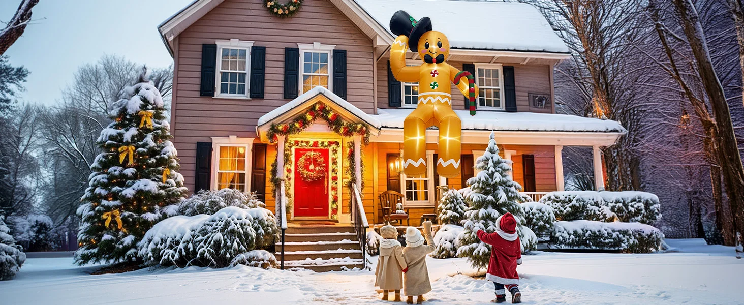 Description Picture 6 of itemOurWarm 10 FT Christmas Inflatable Outdoor Decoration, Sitting Gingerbread Man Inflatable Christmas Blow up Yard Decorations