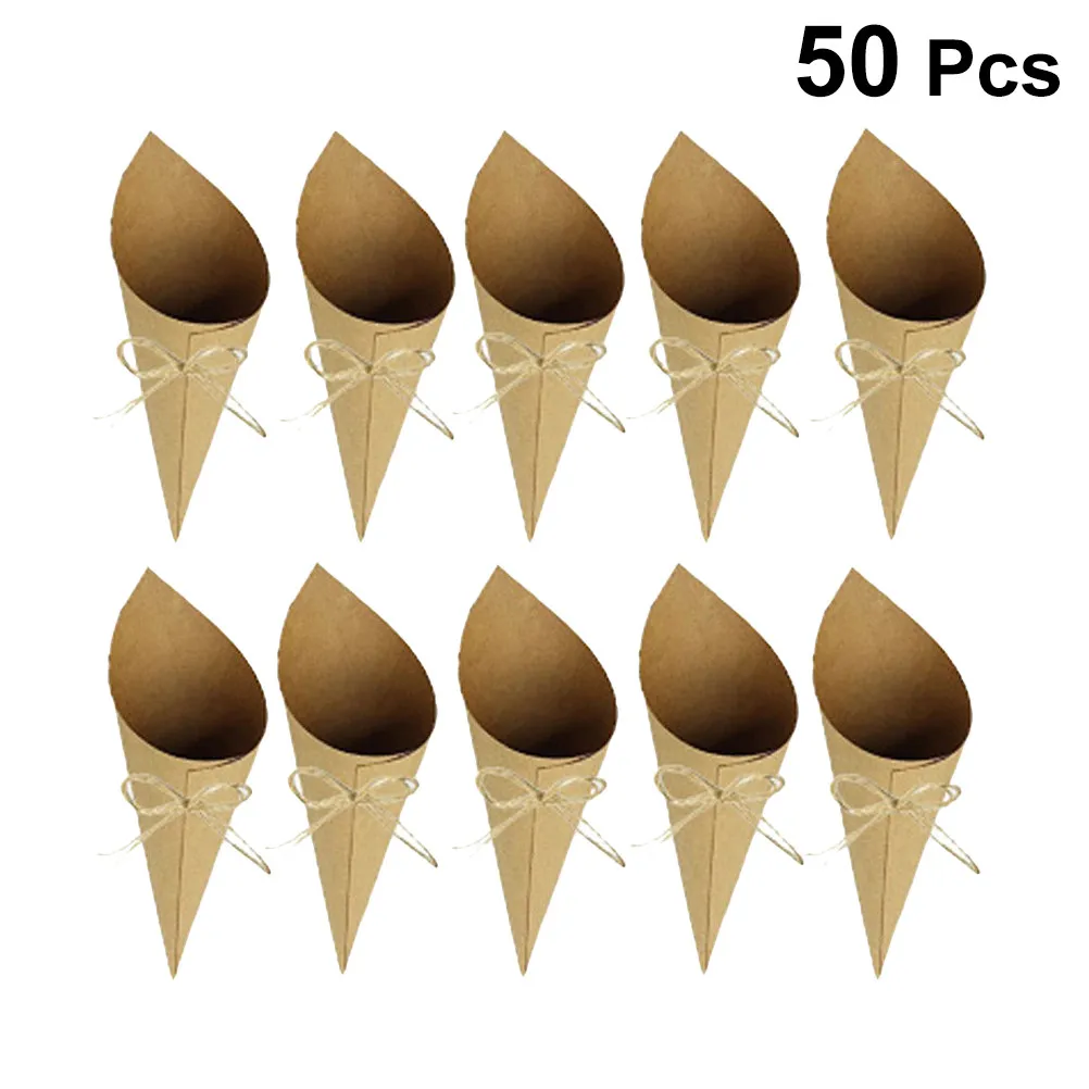 50Pcs 크래프트 종이 꽃 콘 색종이 조각 홀더 셀프 스틱 우아한 미니멀리스트 디자인 웨딩 파티 장식 토스 가능 장식품